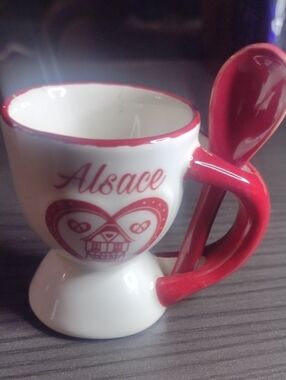 Alsace Red & White Ceramic Spoon Mug - Decorative Home Dining Cup